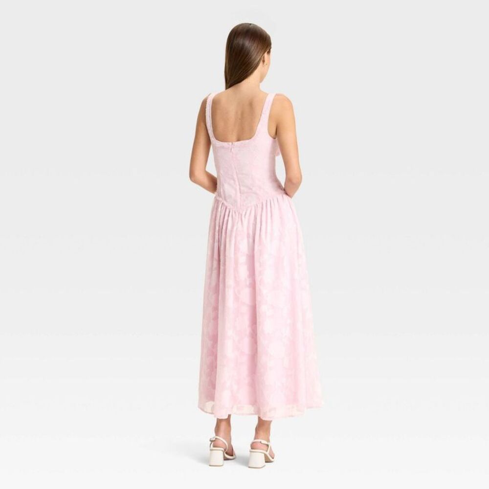 Women's Jacquard Tulle Trim Maxi A-Line Dress - Wild Fable™ Light Pink S - Picture 2 of 3